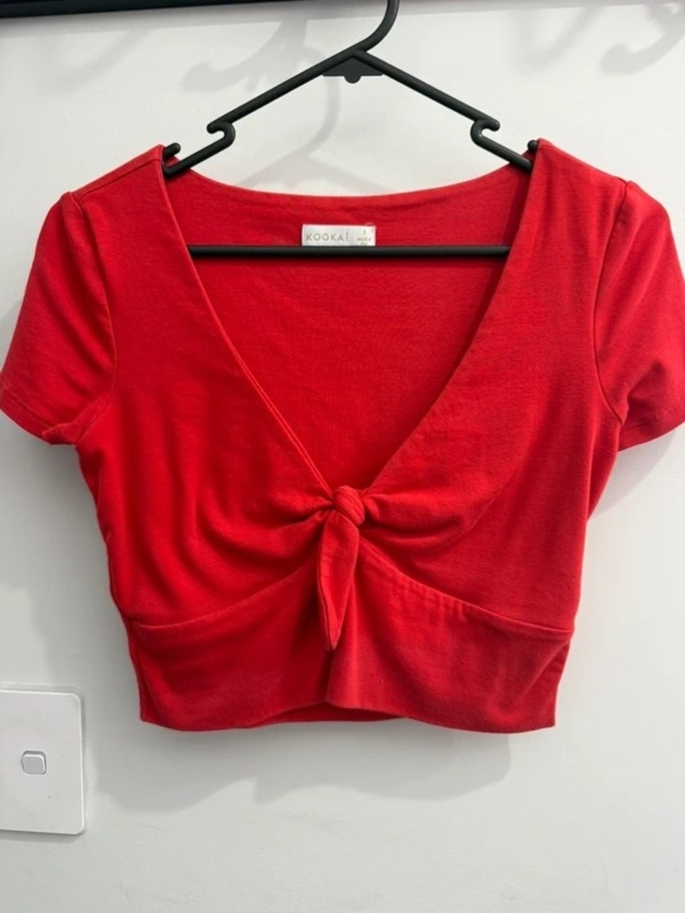 Kookai Bright Red Front Tie Crop Top